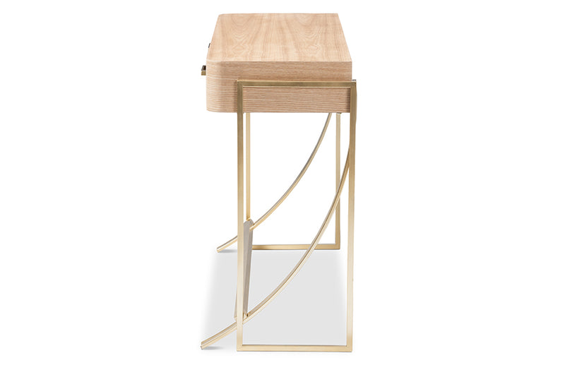Baxton Studio Lafoy Modern and Contemporary Natural Brown Finished Wood and Gold Finished 2-Drawer Console Table