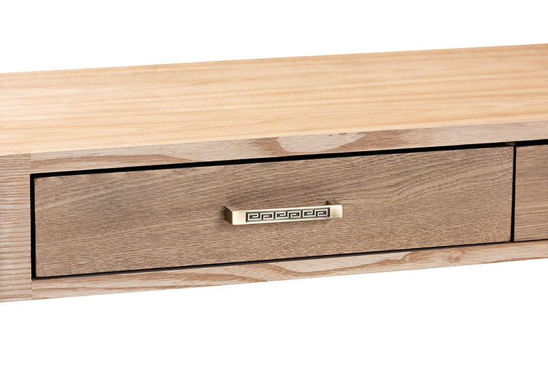 Baxton Studio Lafoy Modern and Contemporary Natural Brown Finished Wood and Gold Finished 2-Drawer Console Table