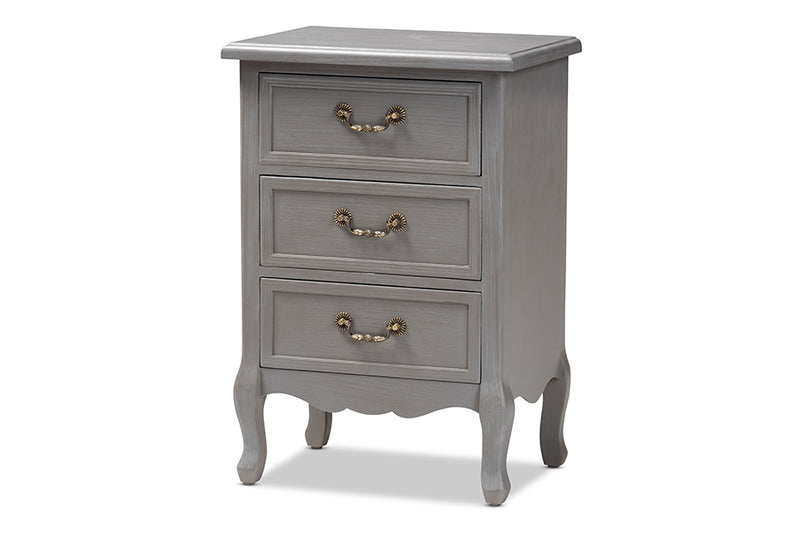 Baxton Studio Capucine Antique French Country Cottage Grey Finished Wood 3-Drawer Nightstand