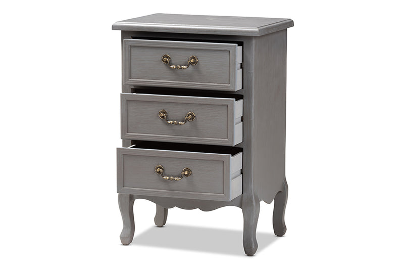 Baxton Studio Capucine Antique French Country Cottage Grey Finished Wood 3-Drawer Nightstand
