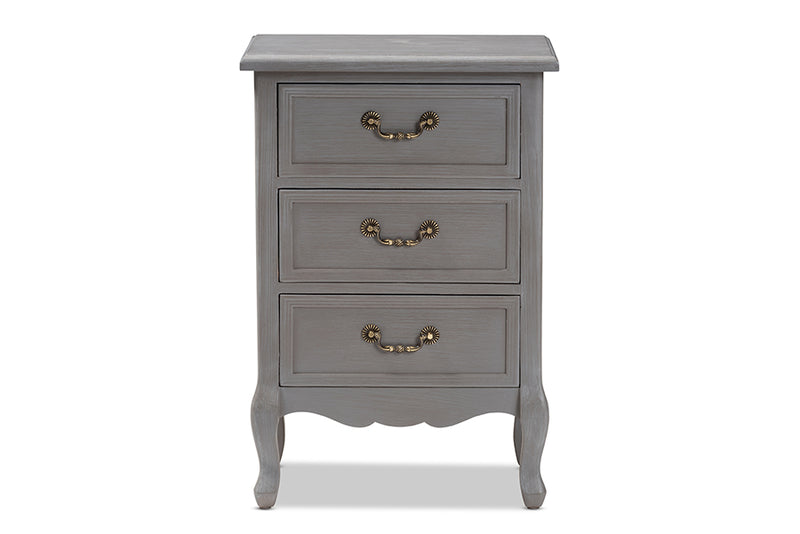 Baxton Studio Capucine Antique French Country Cottage Grey Finished Wood 3-Drawer Nightstand
