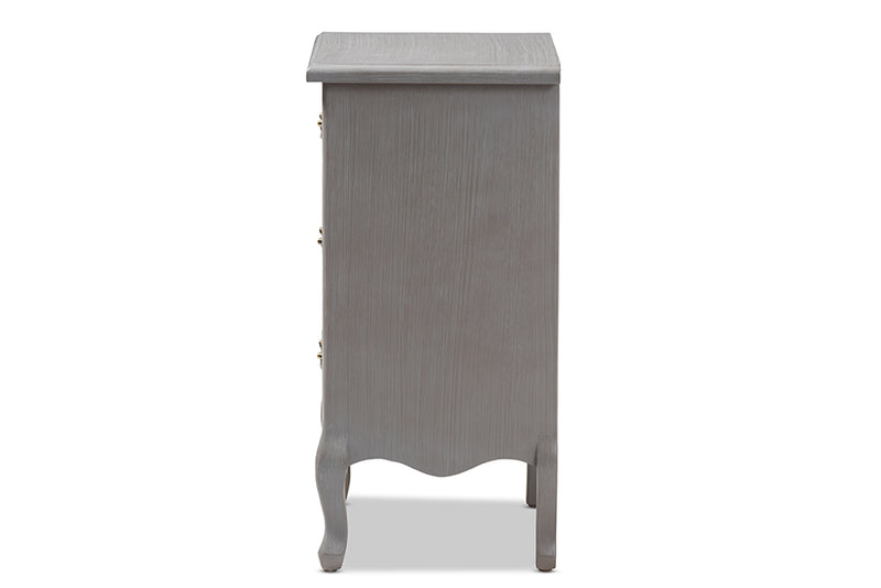Baxton Studio Capucine Antique French Country Cottage Grey Finished Wood 3-Drawer Nightstand
