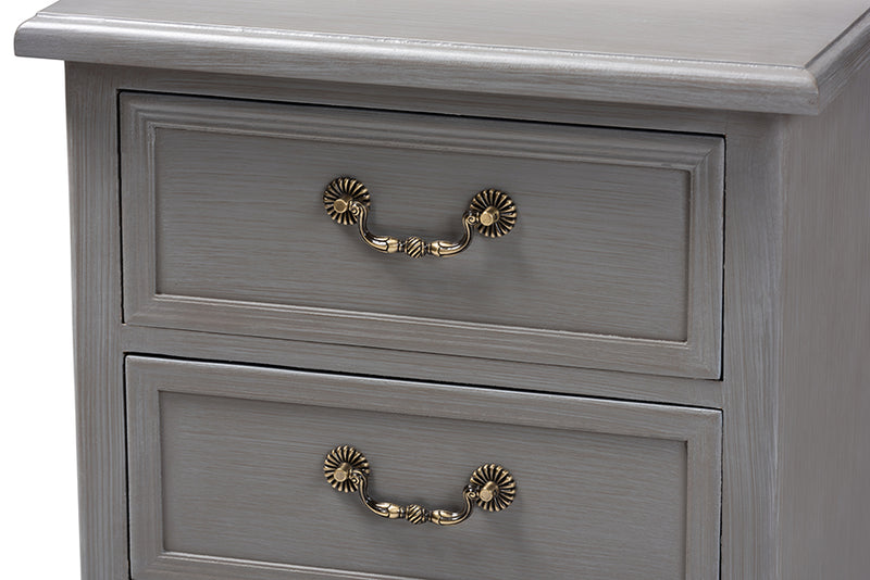 Baxton Studio Capucine Antique French Country Cottage Grey Finished Wood 3-Drawer Nightstand