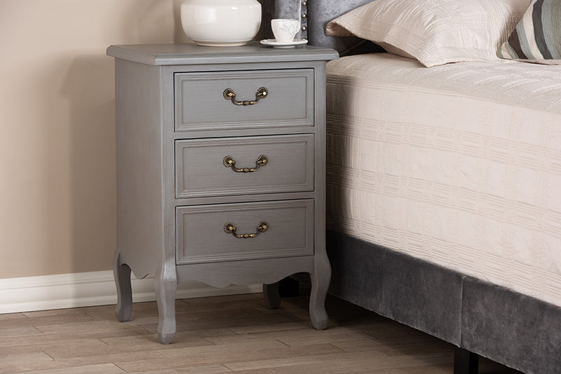 Baxton Studio Capucine Antique French Country Cottage Grey Finished Wood 3-Drawer Nightstand