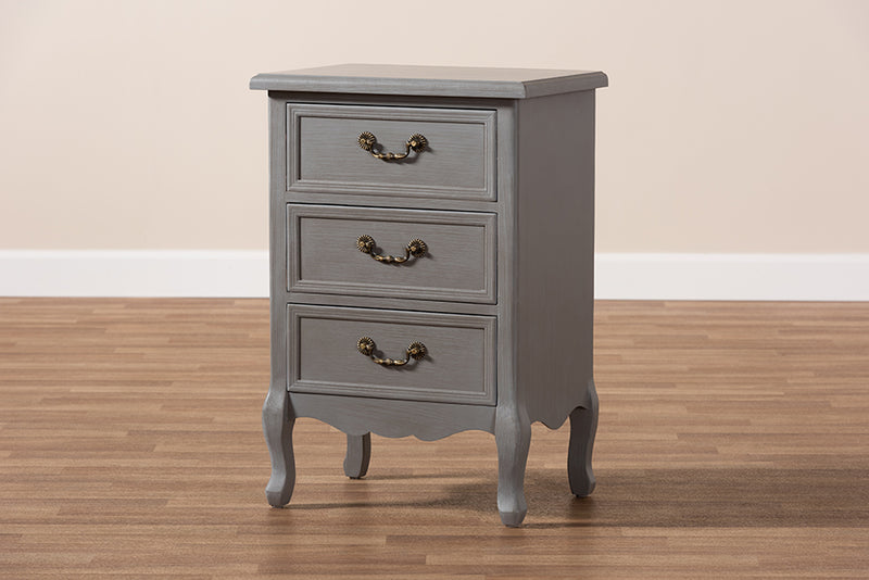 Baxton Studio Capucine Antique French Country Cottage Grey Finished Wood 3-Drawer Nightstand
