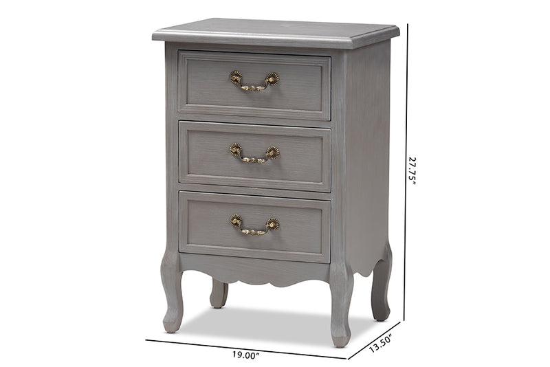 Baxton Studio Capucine Antique French Country Cottage Grey Finished Wood 3-Drawer Nightstand
