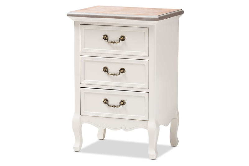 Baxton Studio Capucine Antique French Country Cottage Two Tone Natural Whitewashed Oak and White Finished Wood 3-Drawer Nightstand
