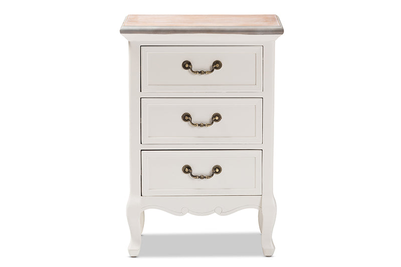 Baxton Studio Capucine Antique French Country Cottage Two Tone Natural Whitewashed Oak and White Finished Wood 3-Drawer Nightstand