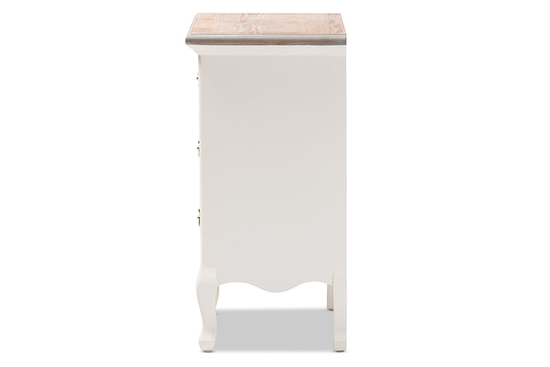 Baxton Studio Capucine Antique French Country Cottage Two Tone Natural Whitewashed Oak and White Finished Wood 3-Drawer Nightstand
