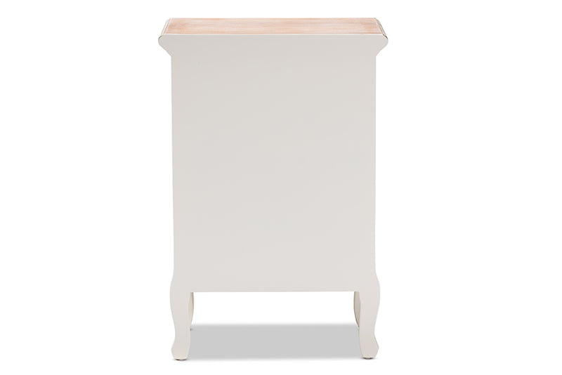 Baxton Studio Capucine Antique French Country Cottage Two Tone Natural Whitewashed Oak and White Finished Wood 3-Drawer Nightstand