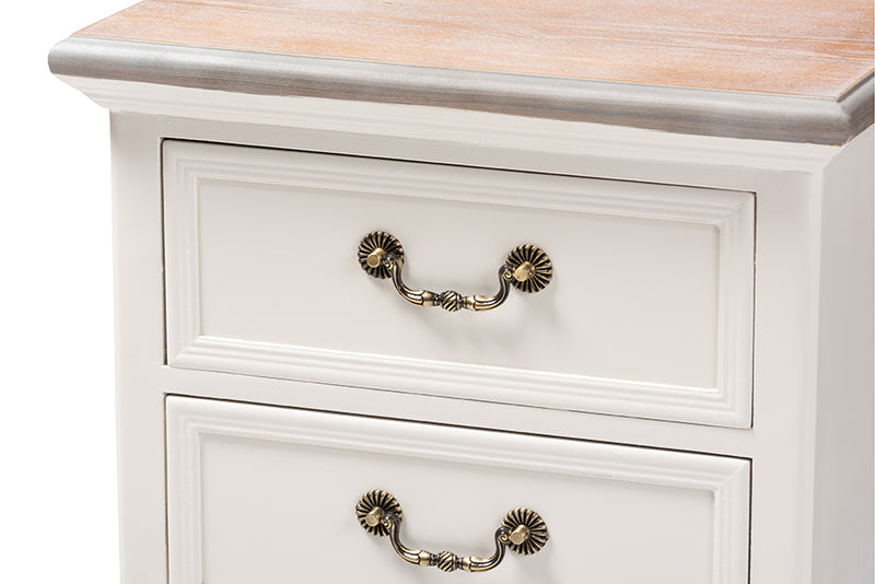 Baxton Studio Capucine Antique French Country Cottage Two Tone Natural Whitewashed Oak and White Finished Wood 3-Drawer Nightstand