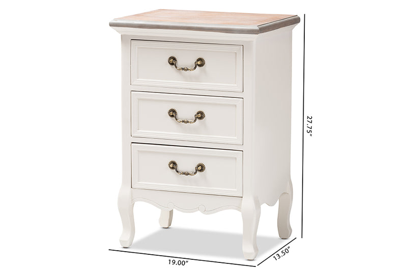 Baxton Studio Capucine Antique French Country Cottage Two Tone Natural Whitewashed Oak and White Finished Wood 3-Drawer Nightstand