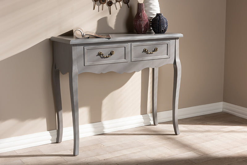 Baxton Studio Capucine Antique French Country Cottage Grey Finished Wood 2-Drawer Console Table