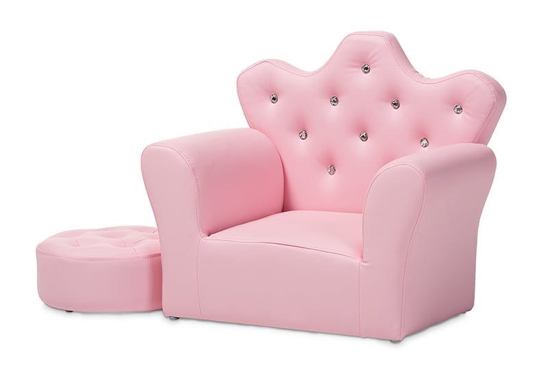 Baxton Studio Ava Modern and Contemporary Pink Faux Leather 2-Piece Kids Armchair and Footrest Set
