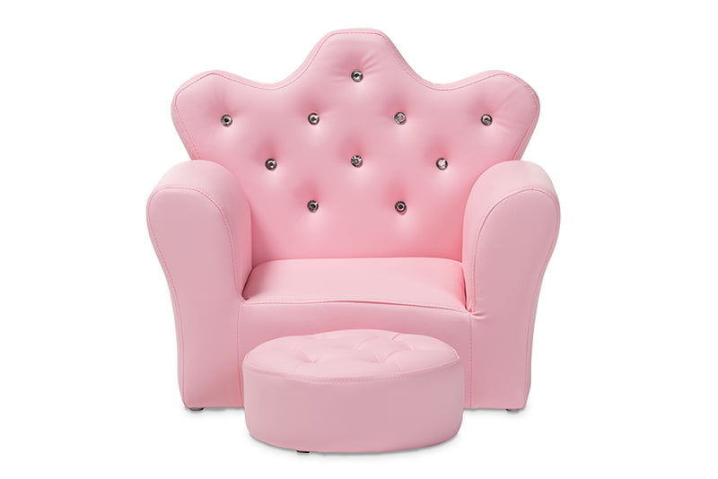 Baxton Studio Ava Modern and Contemporary Pink Faux Leather 2-Piece Kids Armchair and Footrest Set