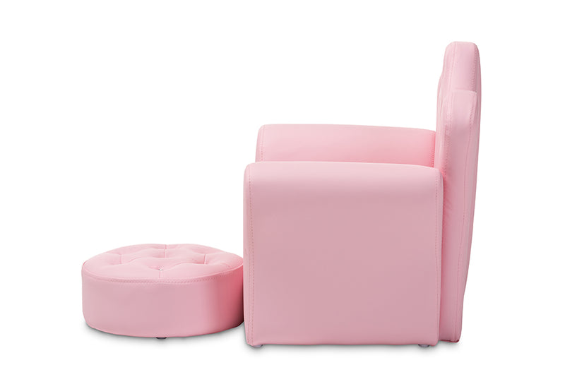 Baxton Studio Ava Modern and Contemporary Pink Faux Leather 2-Piece Kids Armchair and Footrest Set