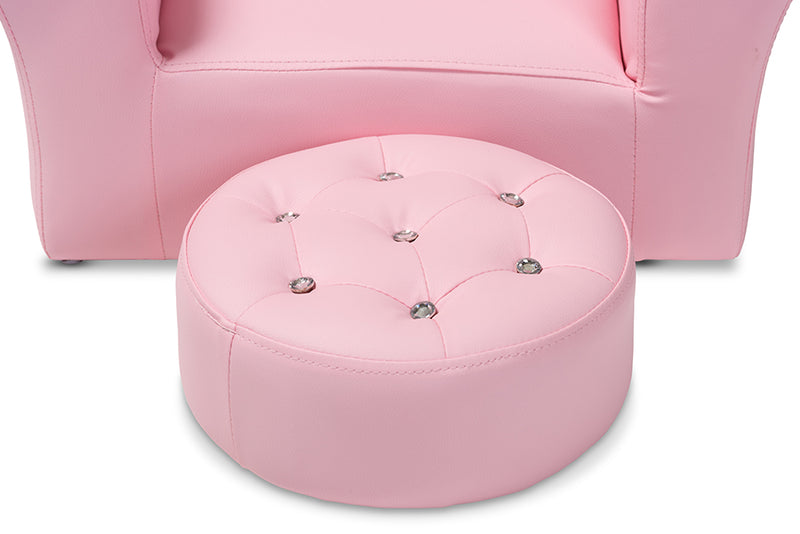 Baxton Studio Ava Modern and Contemporary Pink Faux Leather 2-Piece Kids Armchair and Footrest Set