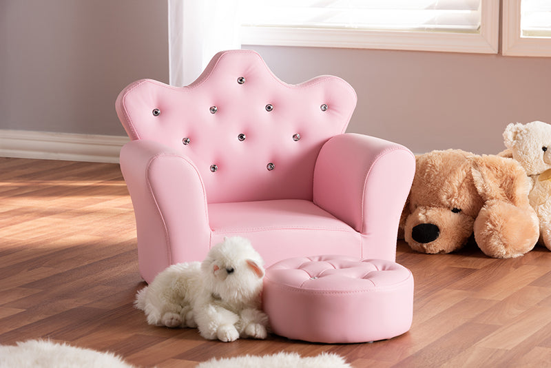 Baxton Studio Ava Modern and Contemporary Pink Faux Leather 2-Piece Kids Armchair and Footrest Set