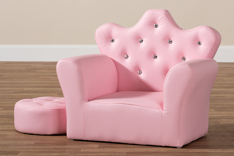 Baxton Studio Ava Modern and Contemporary Pink Faux Leather 2-Piece Kids Armchair and Footrest Set