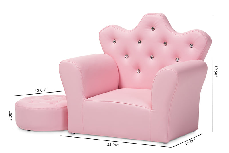 Baxton Studio Ava Modern and Contemporary Pink Faux Leather 2-Piece Kids Armchair and Footrest Set