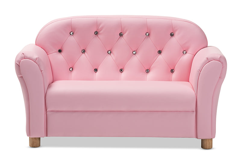 Baxton Studio Gemma Modern and Contemporary Pink Faux Leather 2-Seater Kids Loveseat