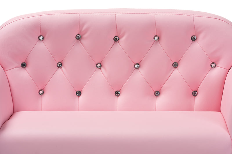 Baxton Studio Gemma Modern and Contemporary Pink Faux Leather 2-Seater Kids Loveseat