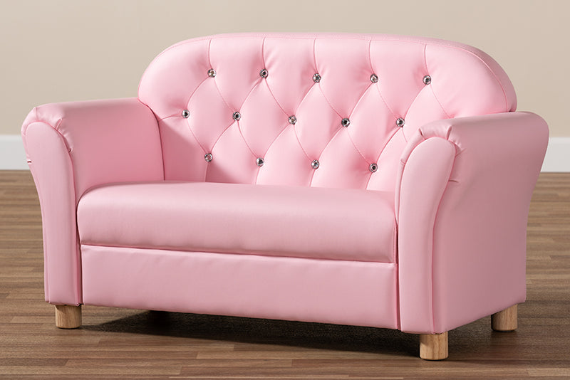 Baxton Studio Gemma Modern and Contemporary Pink Faux Leather 2-Seater Kids Loveseat