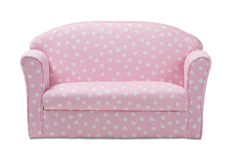 Baxton Studio Erica Modern and Contemporary Pink and White Heart Patterned Fabric Upholstered Kids 2-Seater Sofa
