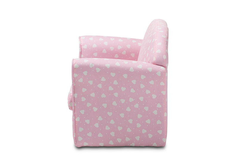 Baxton Studio Erica Modern and Contemporary Pink and White Heart Patterned Fabric Upholstered Kids 2-Seater Sofa