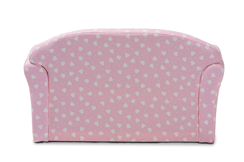 Baxton Studio Erica Modern and Contemporary Pink and White Heart Patterned Fabric Upholstered Kids 2-Seater Sofa
