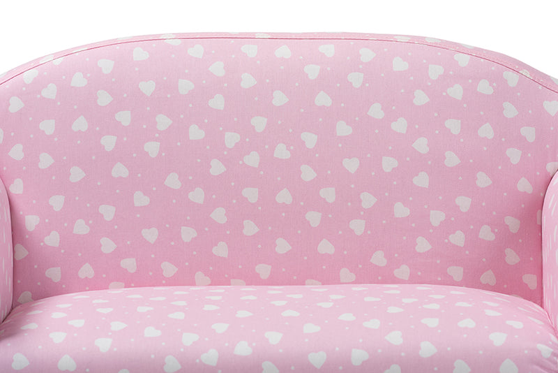 Baxton Studio Erica Modern and Contemporary Pink and White Heart Patterned Fabric Upholstered Kids 2-Seater Sofa