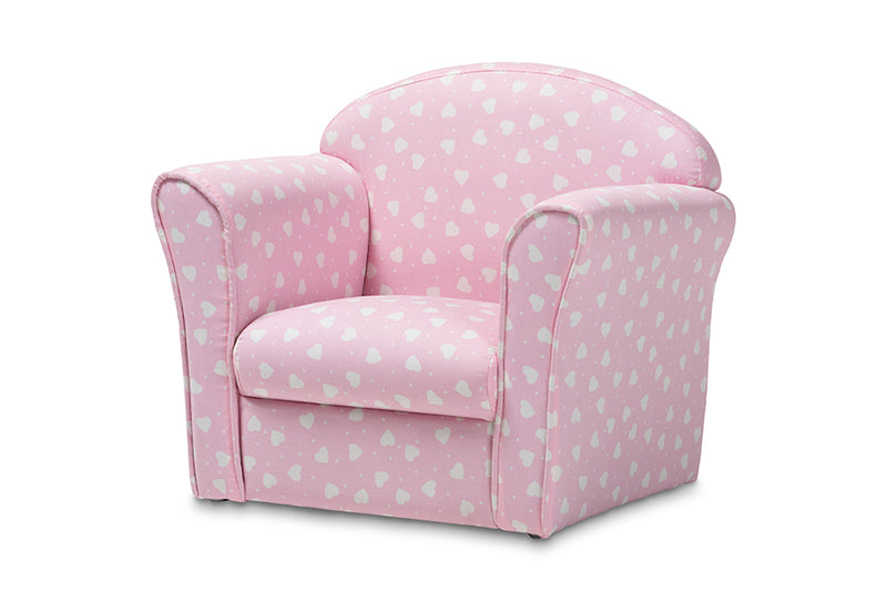 Baxton Studio Erica Modern and Contemporary Pink and White Heart Patterned Fabric Upholstered Kids Armchair