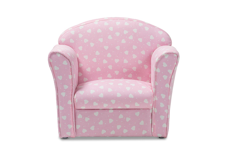 Baxton Studio Erica Modern and Contemporary Pink and White Heart Patterned Fabric Upholstered Kids Armchair