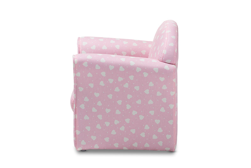 Baxton Studio Erica Modern and Contemporary Pink and White Heart Patterned Fabric Upholstered Kids Armchair