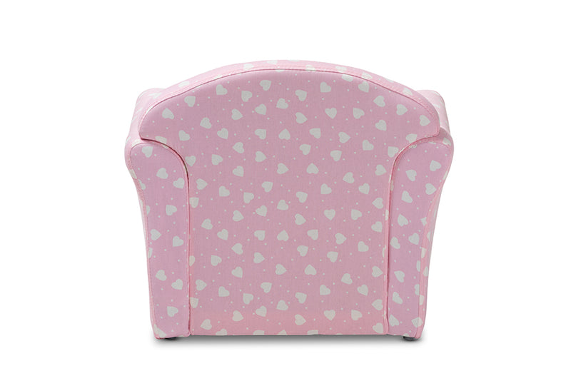 Baxton Studio Erica Modern and Contemporary Pink and White Heart Patterned Fabric Upholstered Kids Armchair