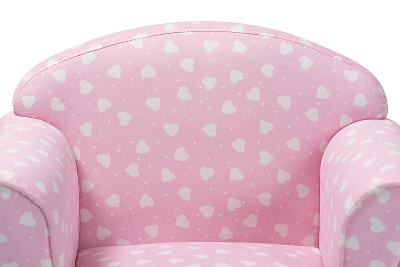 Baxton Studio Erica Modern and Contemporary Pink and White Heart Patterned Fabric Upholstered Kids Armchair
