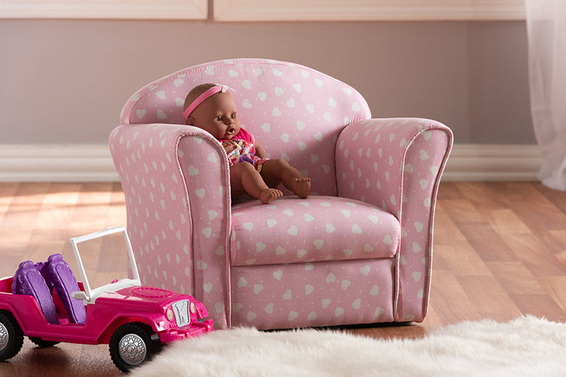Baxton Studio Erica Modern and Contemporary Pink and White Heart Patterned Fabric Upholstered Kids Armchair