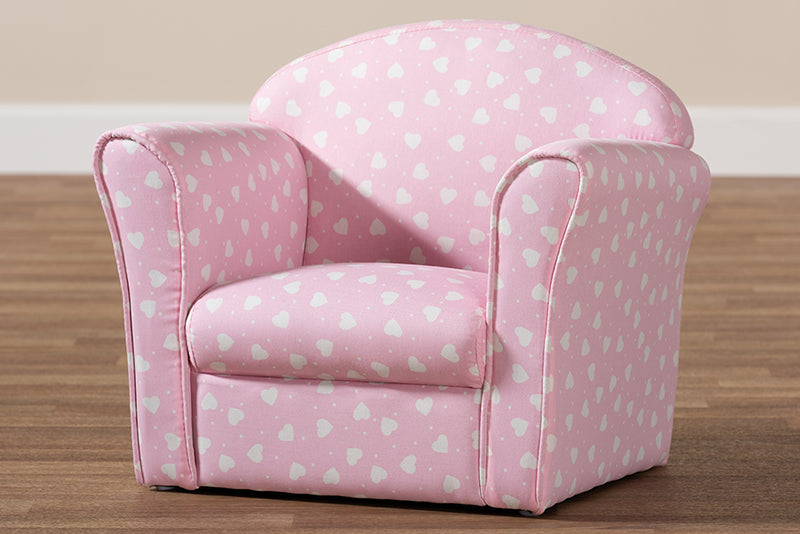 Baxton Studio Erica Modern and Contemporary Pink and White Heart Patterned Fabric Upholstered Kids Armchair