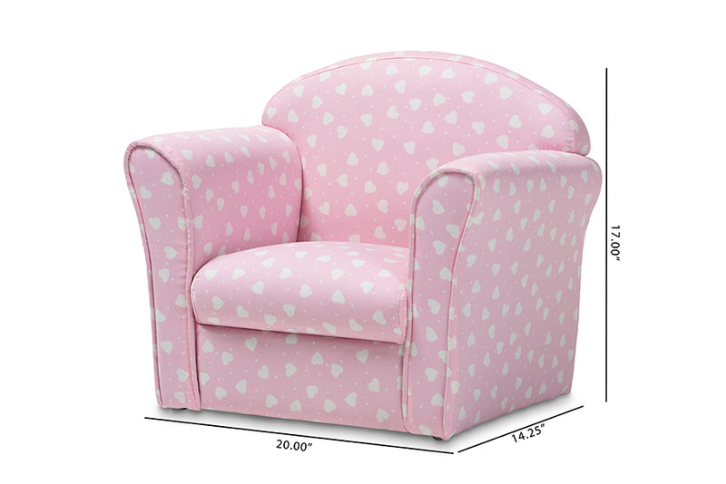 Baxton Studio Erica Modern and Contemporary Pink and White Heart Patterned Fabric Upholstered Kids Armchair