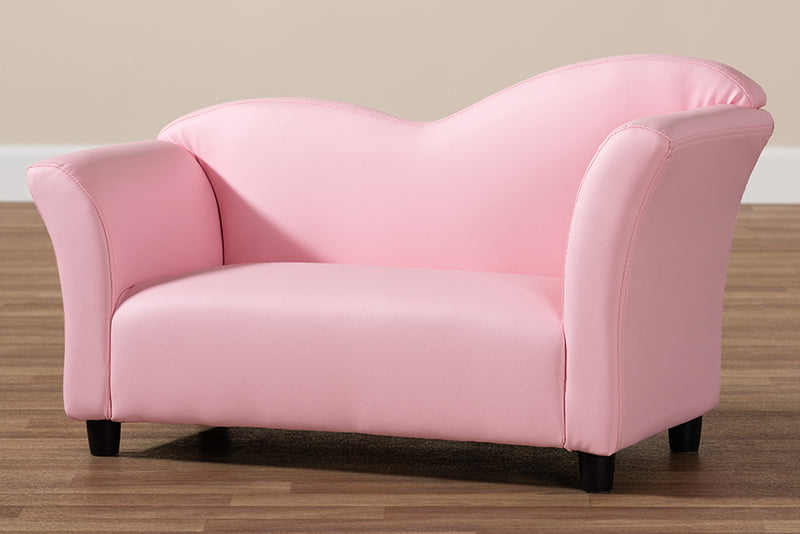 Baxton Studio Felice Modern and Contemporary Pink Faux Leather Kids 2-Seater Loveseat