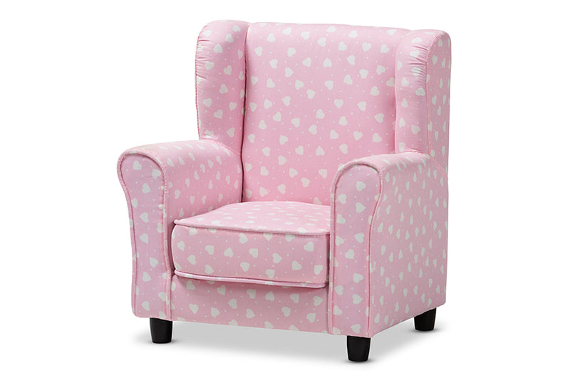 Baxton Studio Selina Modern and Contemporary Pink and White Heart Patterned Fabric Upholstered Kids Armchair