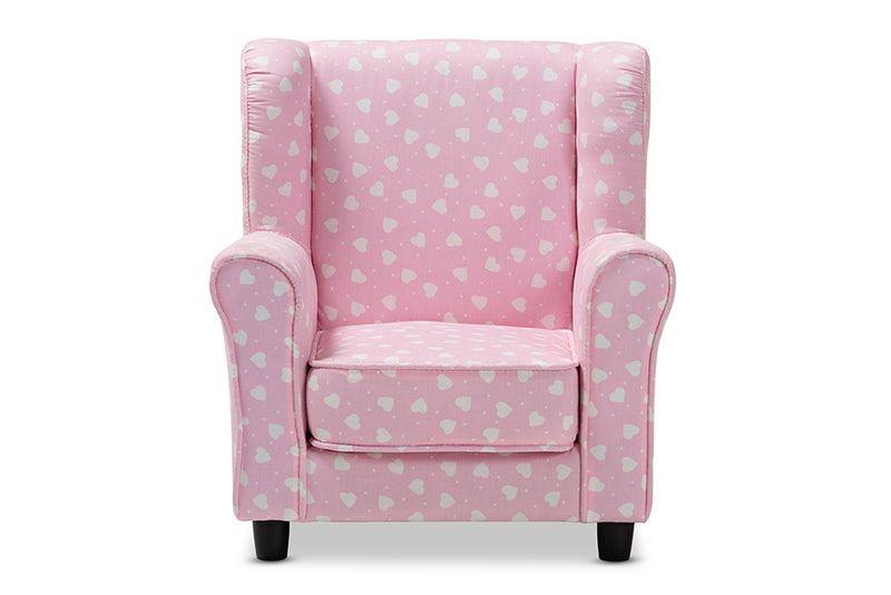 Baxton Studio Selina Modern and Contemporary Pink and White Heart Patterned Fabric Upholstered Kids Armchair