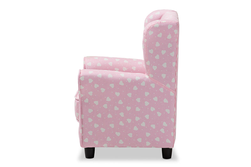 Baxton Studio Selina Modern and Contemporary Pink and White Heart Patterned Fabric Upholstered Kids Armchair