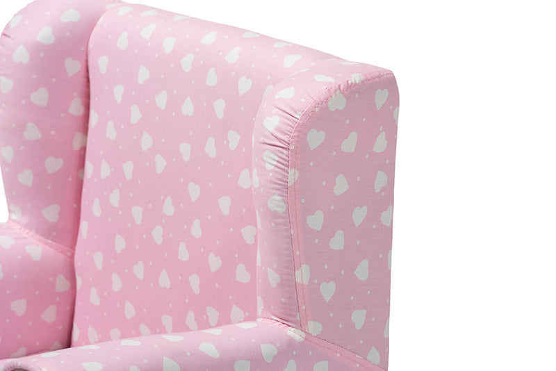 Baxton Studio Selina Modern and Contemporary Pink and White Heart Patterned Fabric Upholstered Kids Armchair