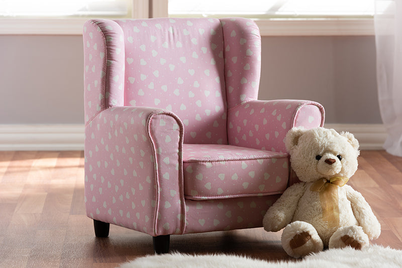 Baxton Studio Selina Modern and Contemporary Pink and White Heart Patterned Fabric Upholstered Kids Armchair