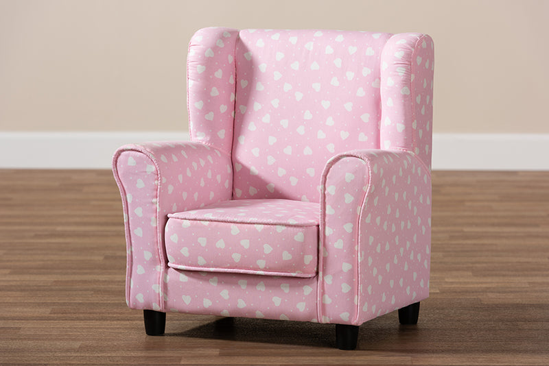 Baxton Studio Selina Modern and Contemporary Pink and White Heart Patterned Fabric Upholstered Kids Armchair