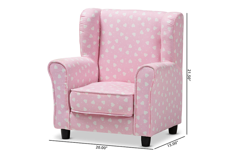 Baxton Studio Selina Modern and Contemporary Pink and White Heart Patterned Fabric Upholstered Kids Armchair