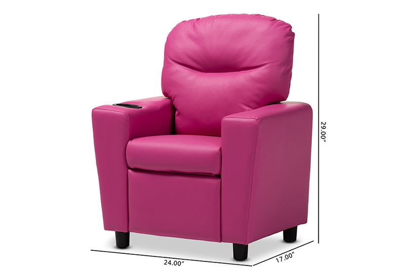 Baxton Studio Evonka Modern and Contemporary Magenta Pink Faux Leather Kids Recliner Chair