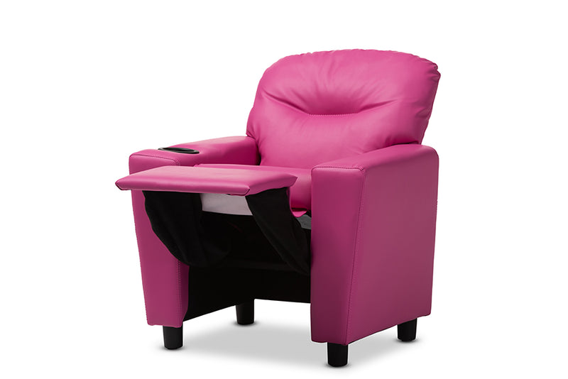 Baxton Studio Evonka Modern and Contemporary Magenta Pink Faux Leather Kids Recliner Chair