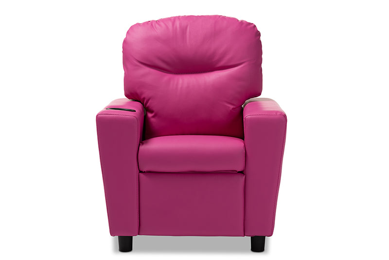 Baxton Studio Evonka Modern and Contemporary Magenta Pink Faux Leather Kids Recliner Chair